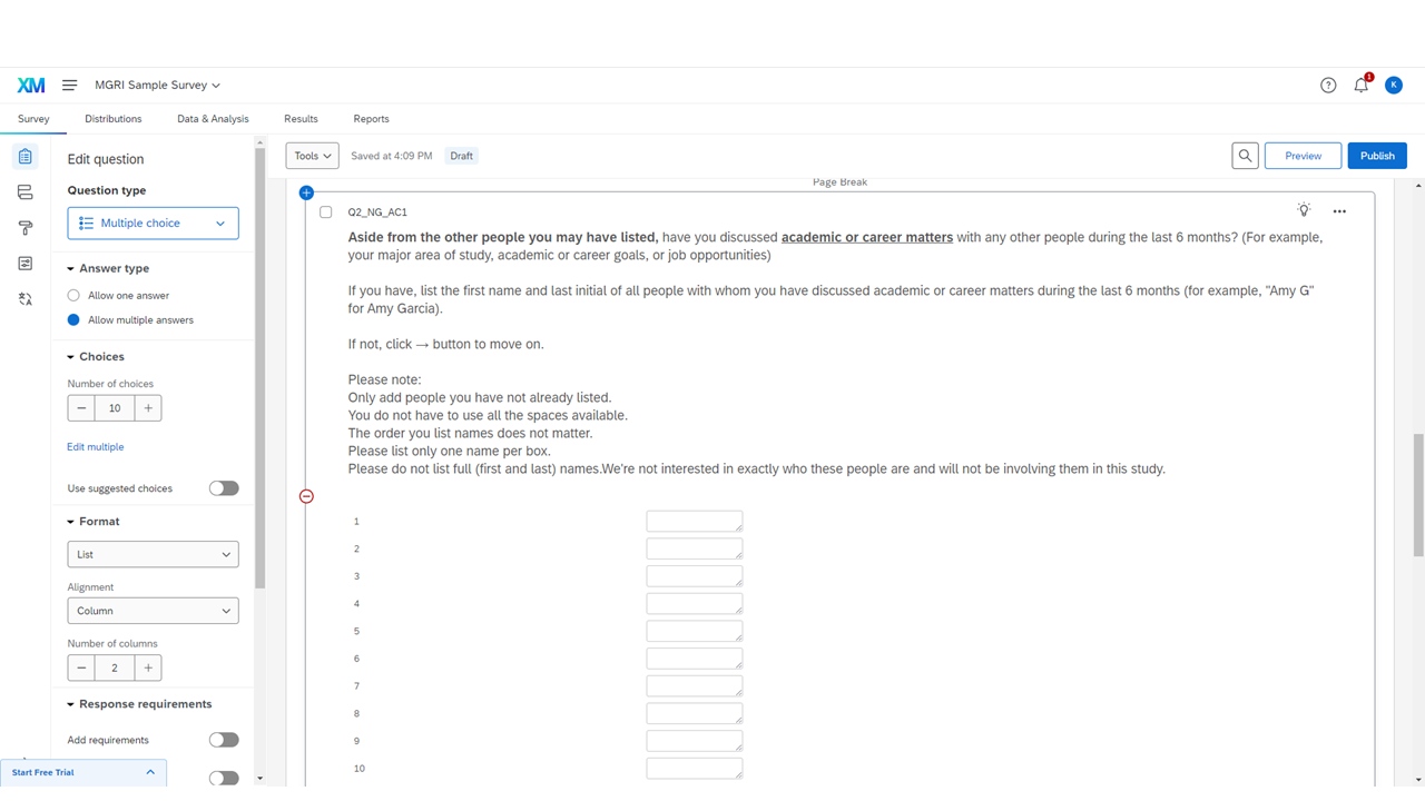 Screenshot: AC name generator question — same structure as IM but different prompt