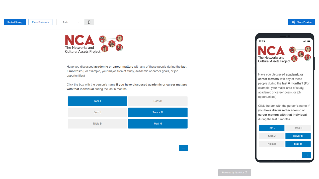 Screenshot 2: List overlap question — Academic & Career Matters selection