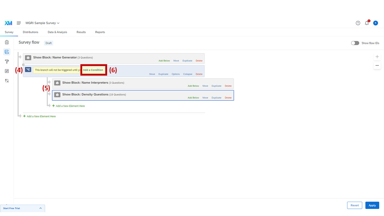 Screenshot: Moving Branch element under Name Generator block, moving Name Interpreters and Density Questions under it