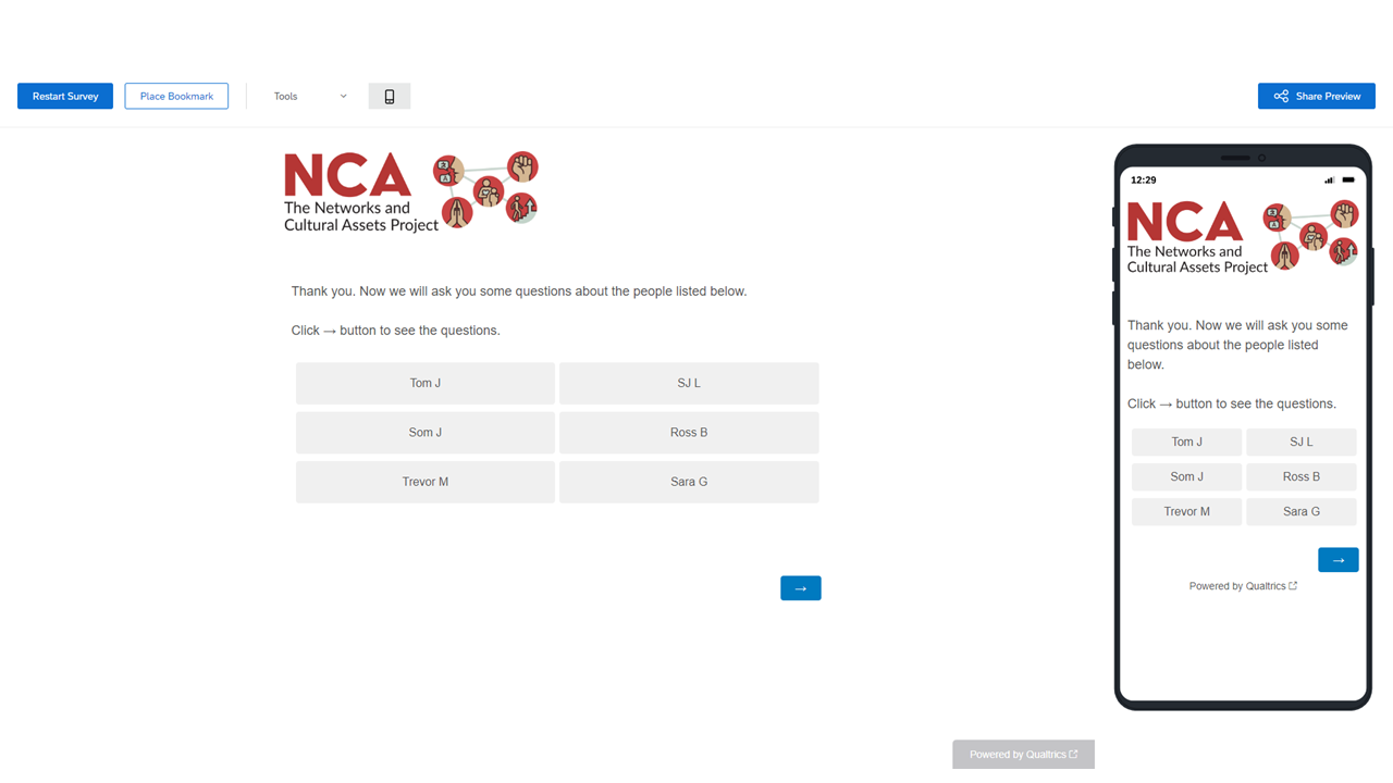 Screenshot 4: Sample list — six randomly sampled names displayed