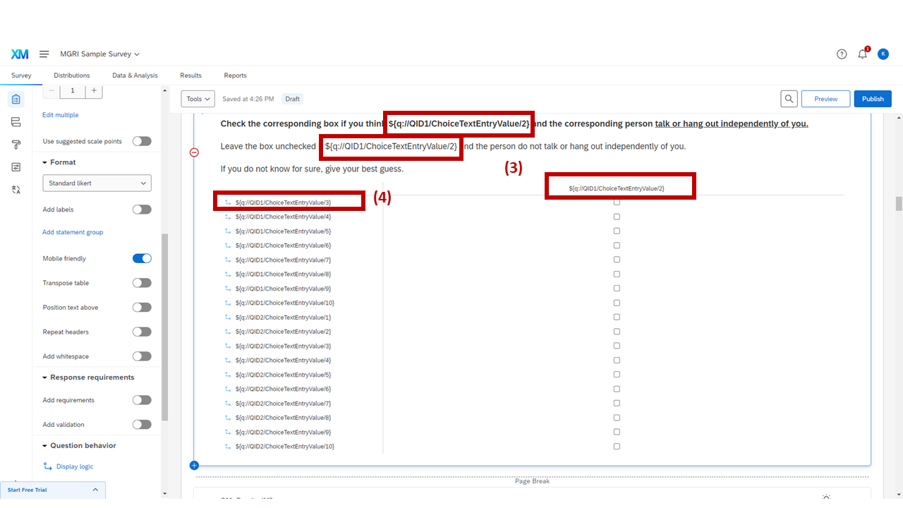 Screenshot: Prompt and scale point of the second density question updated to reference field 2