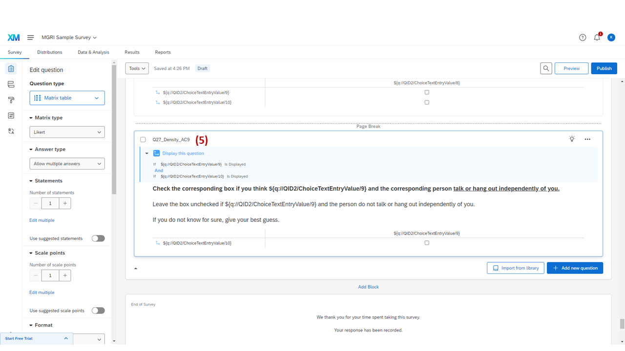 Screenshot: Final density question with only one choice remaining